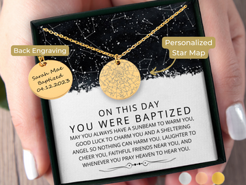 Personalized Baptism Gift Custom Star Map By Date Necklace, First Communion Gift, Confirmation Gift, Godchild Gift, Goddaughter Gift -With Irish Blessing