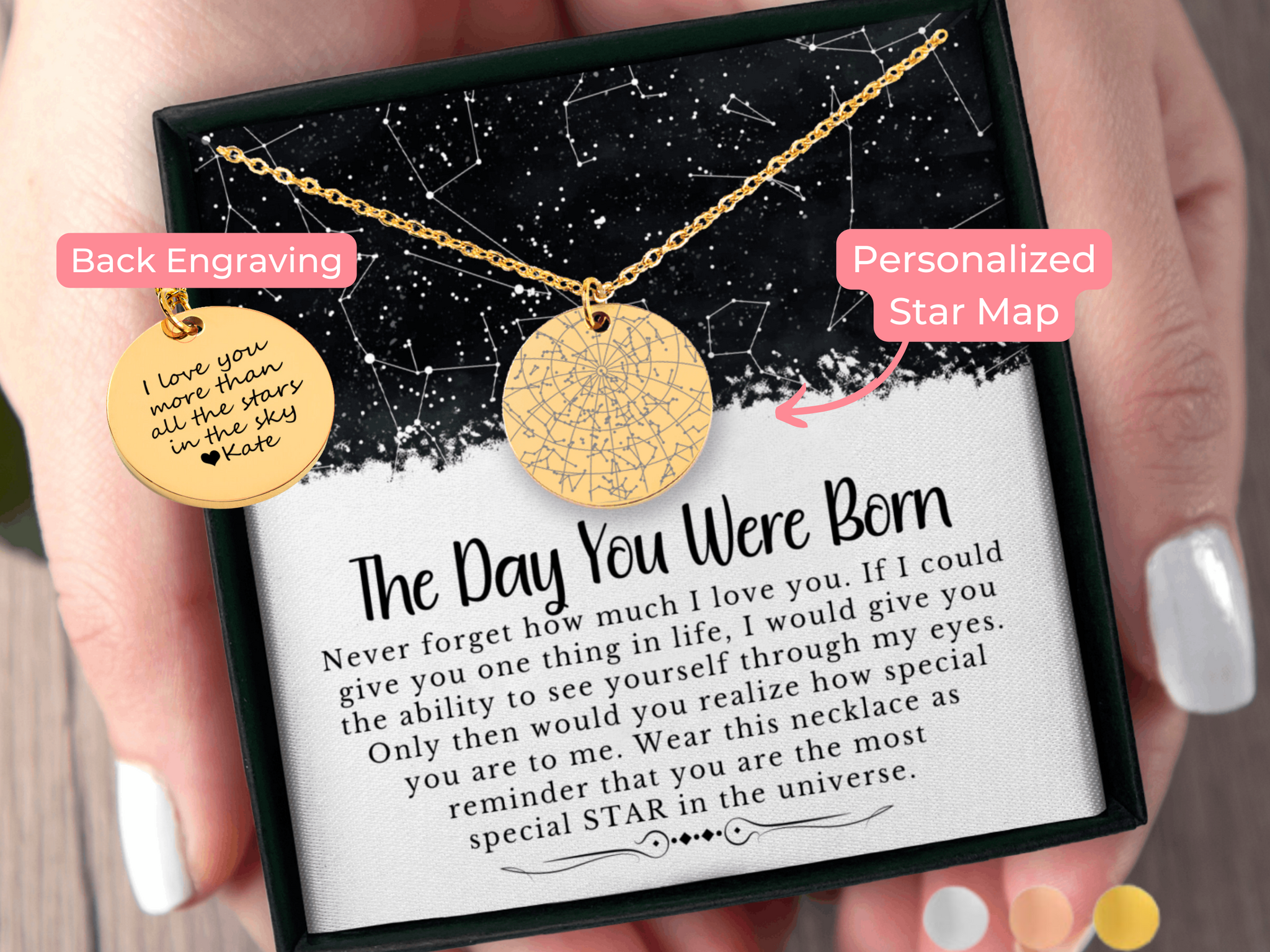 The Day You Were Born Personalized Star Map By Date Necklace Gift for Daughter, Granddaughter, Niece