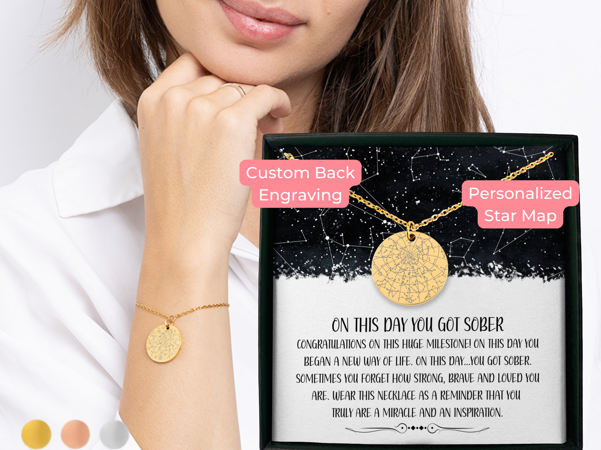 Sober Anniversary Gift for Her Custom Star Map By Date Bracelet