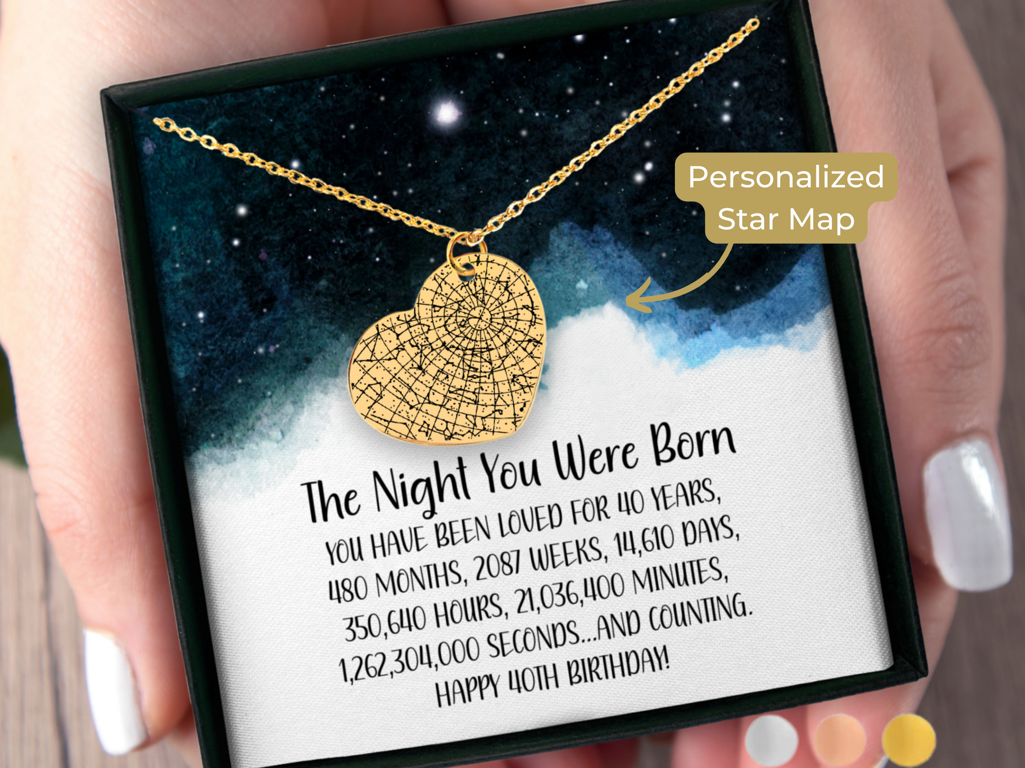 40th Birthday Gift Custom Star Map By Date Necklace