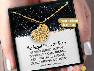 21st Birthday Gift for Her Star Map Heart Necklace