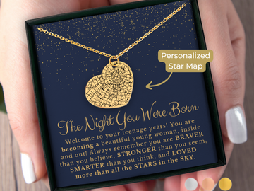 13th Birthday Star Map By Date Heart Necklace