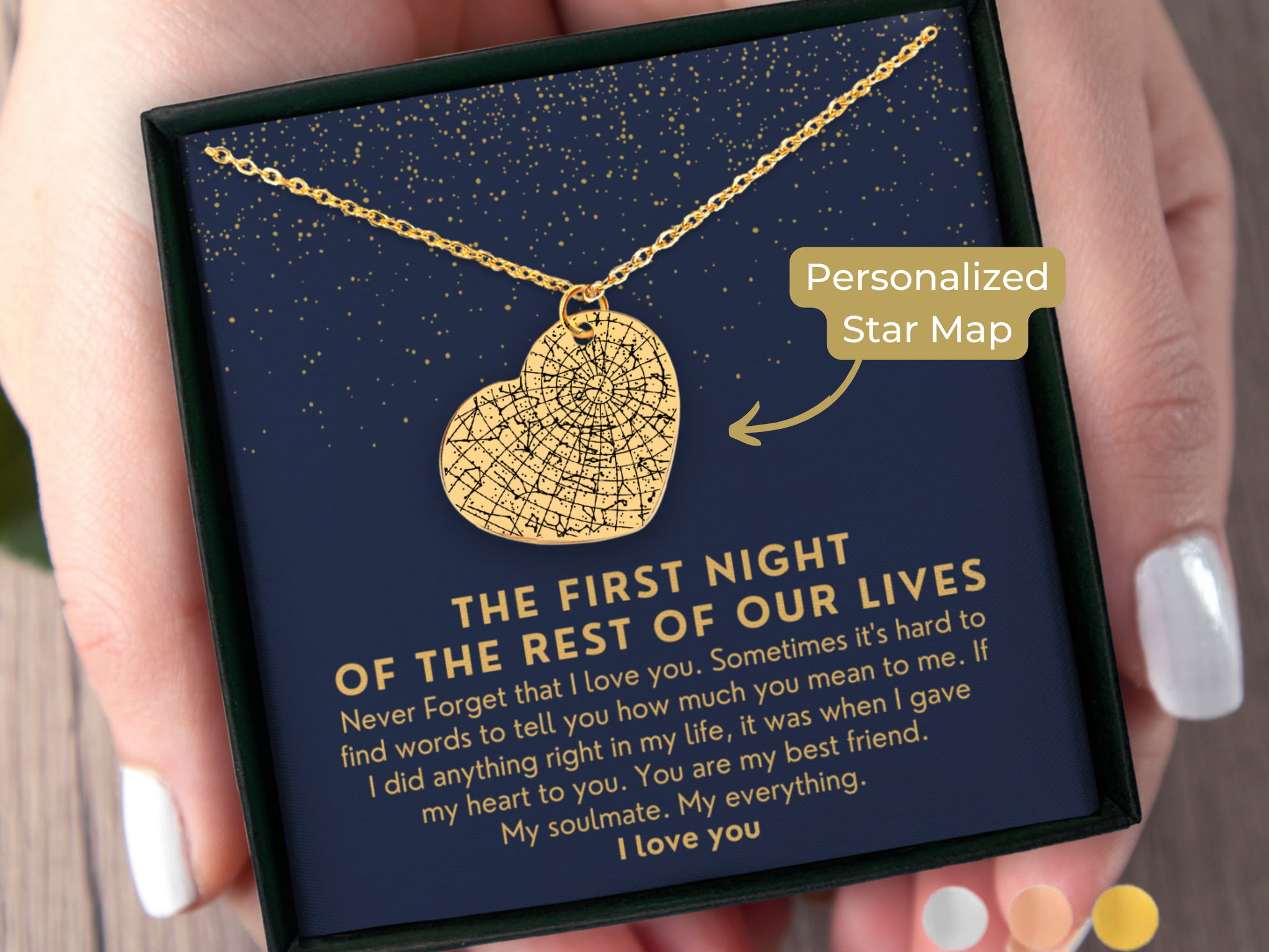 Bronze Anniversary Gift | Personalized Gift | Eighth Anniversary | 8Th Anniversary Gift For Wife Star Map By Date Heart Necklace