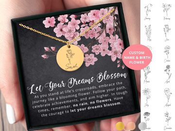 Personalized Graduation Gift For Her Name & Birth Flower Necklace