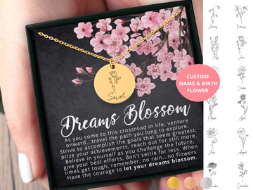 Custom Graduation Gift for Her Name & Birth Flower Necklace