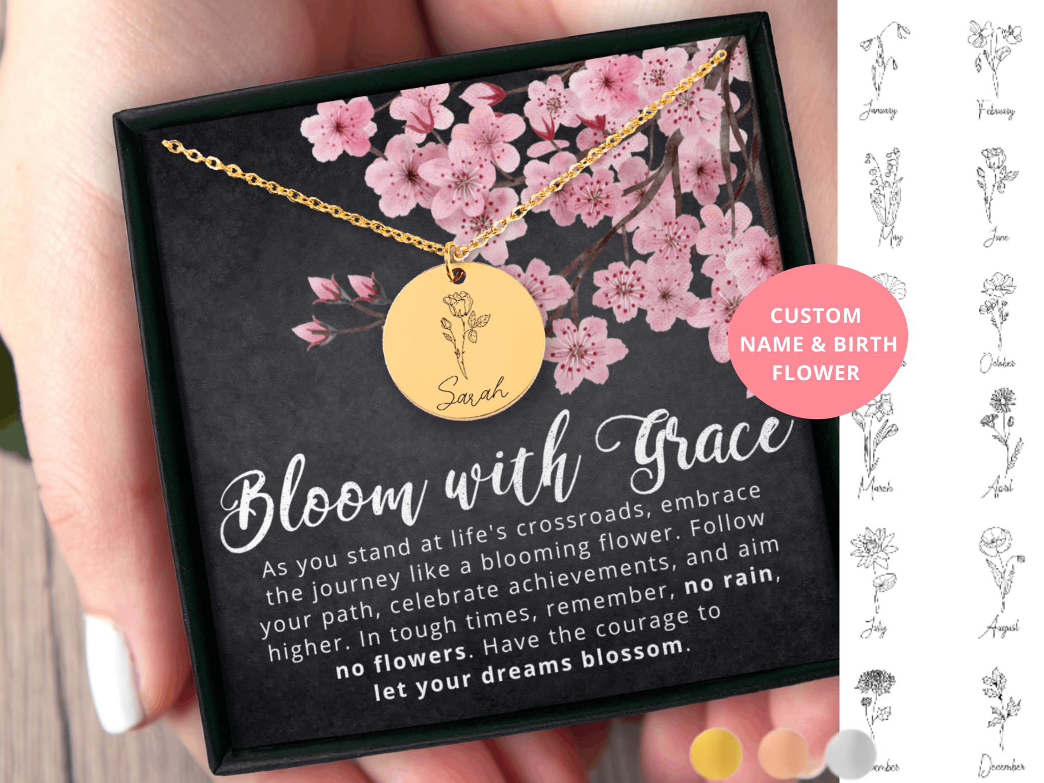 Custom Graduation Gift for Her Name & Birth Month Necklace