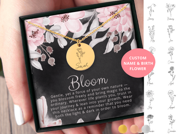 Personalized Name & Birth Flower Necklace Encouragement Gift for Her