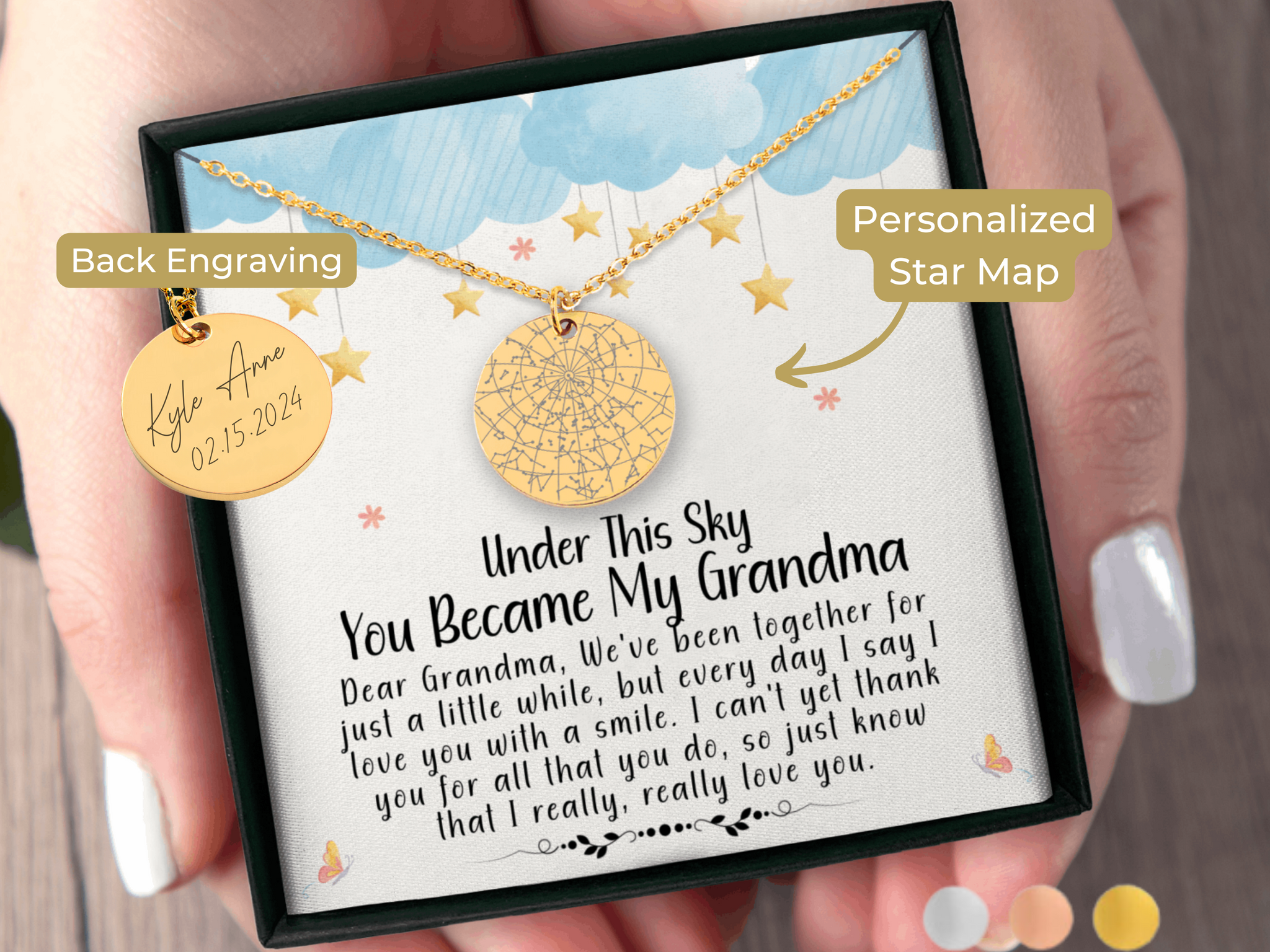 Gift For Grandma From Baby  Custom Star Map By Date Necklace