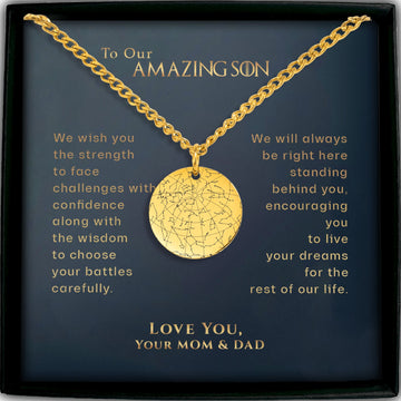 Custom Star Map By Date Engraved Necklace To Our Son From Mom and Dad To Son Gifts Starry Sky By Date Personalized Birthday Gift For Son