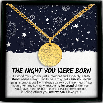 Personalized Gift for Son from Mom or Dad Custom Star Map By Date Cuban Coin Necklace Graduation Son Gift Ideas | Birthday Gift Box Boys