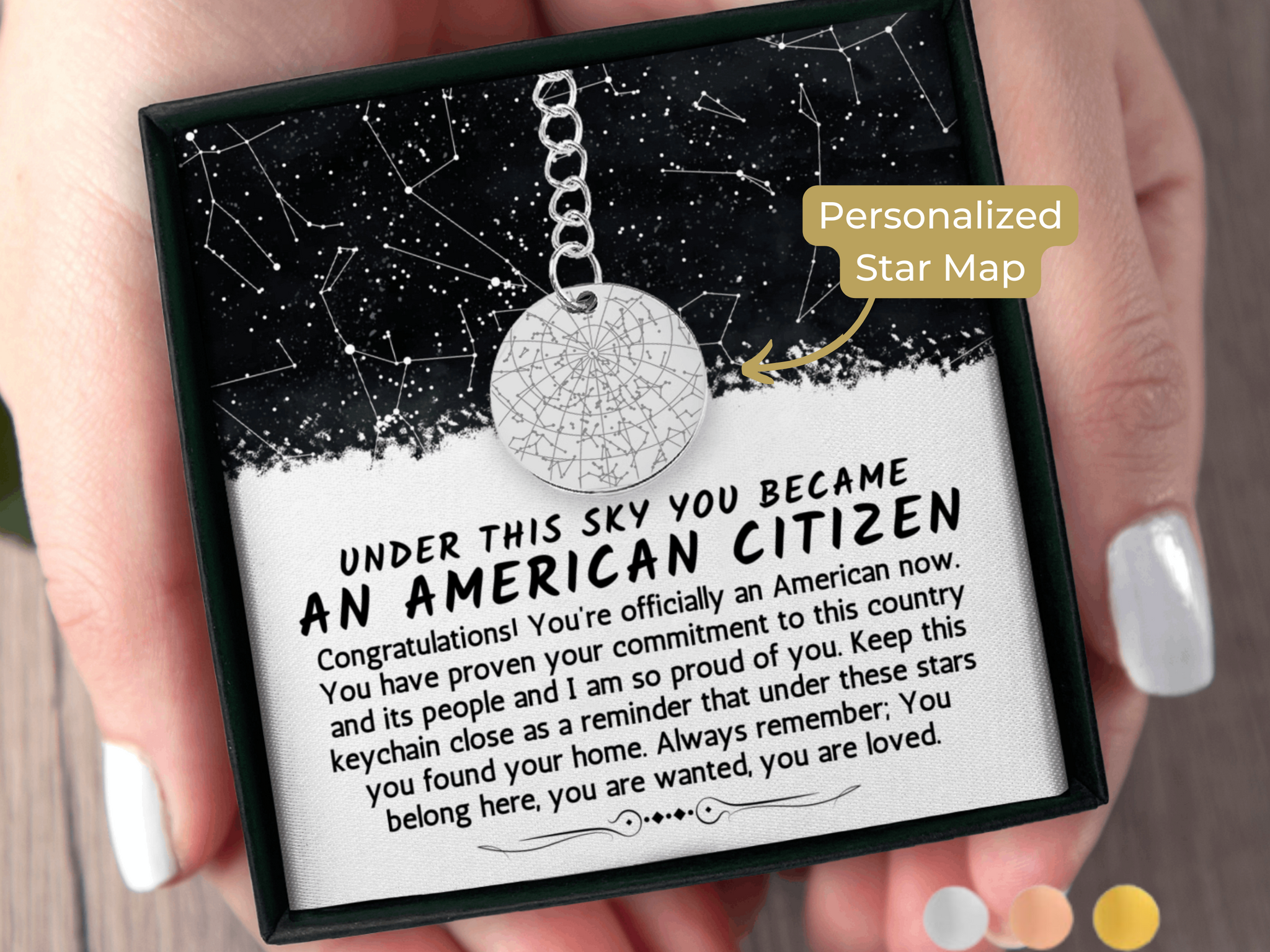 American Citizenship Gift Custom Star Map By Date Keychain