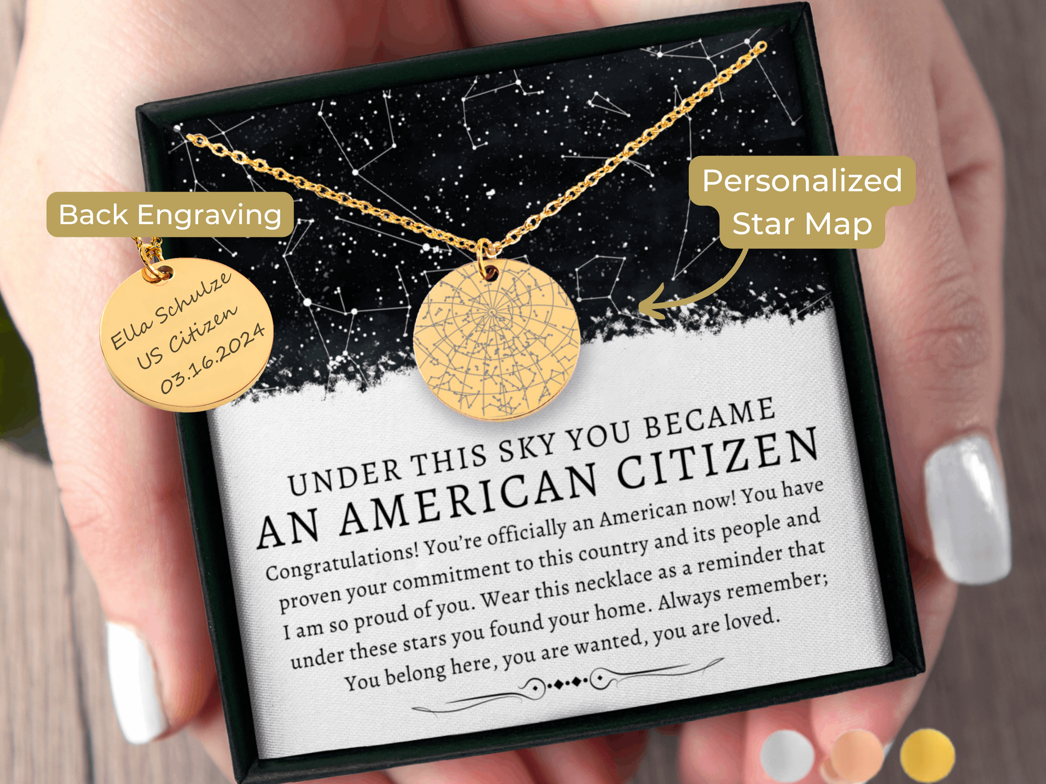 New American Citizen Gift for Her Custom Star Map By Date Necklace