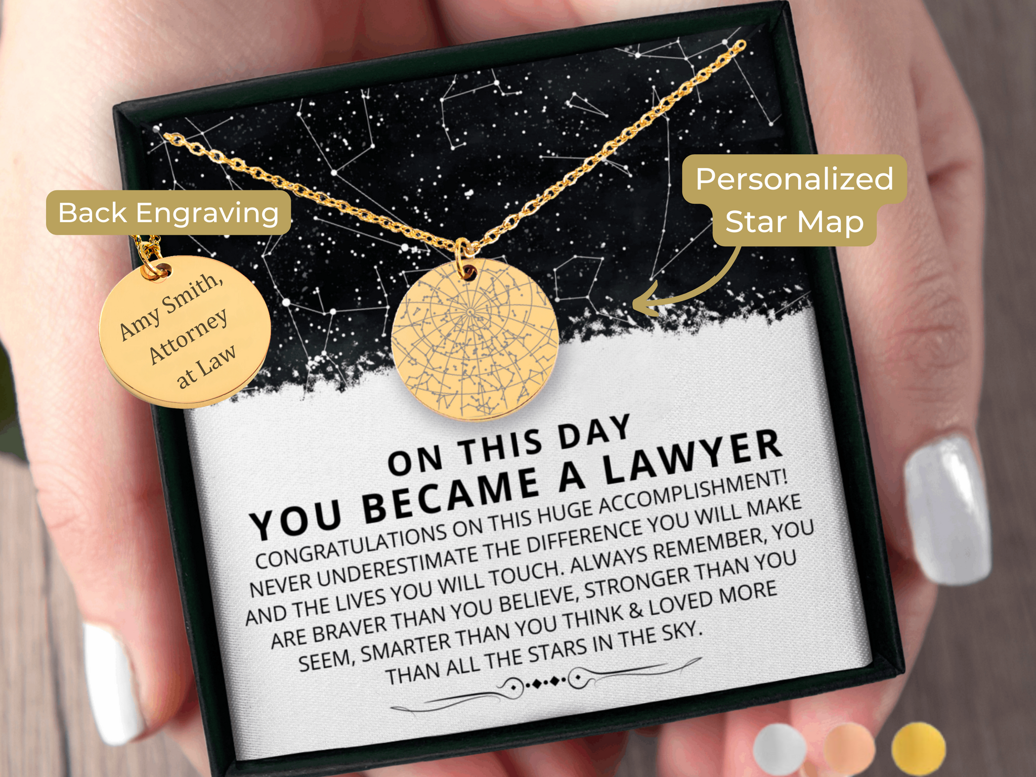 Gift For New Lawyer Custom Star Map By Date Necklace | Lawyer Graduation