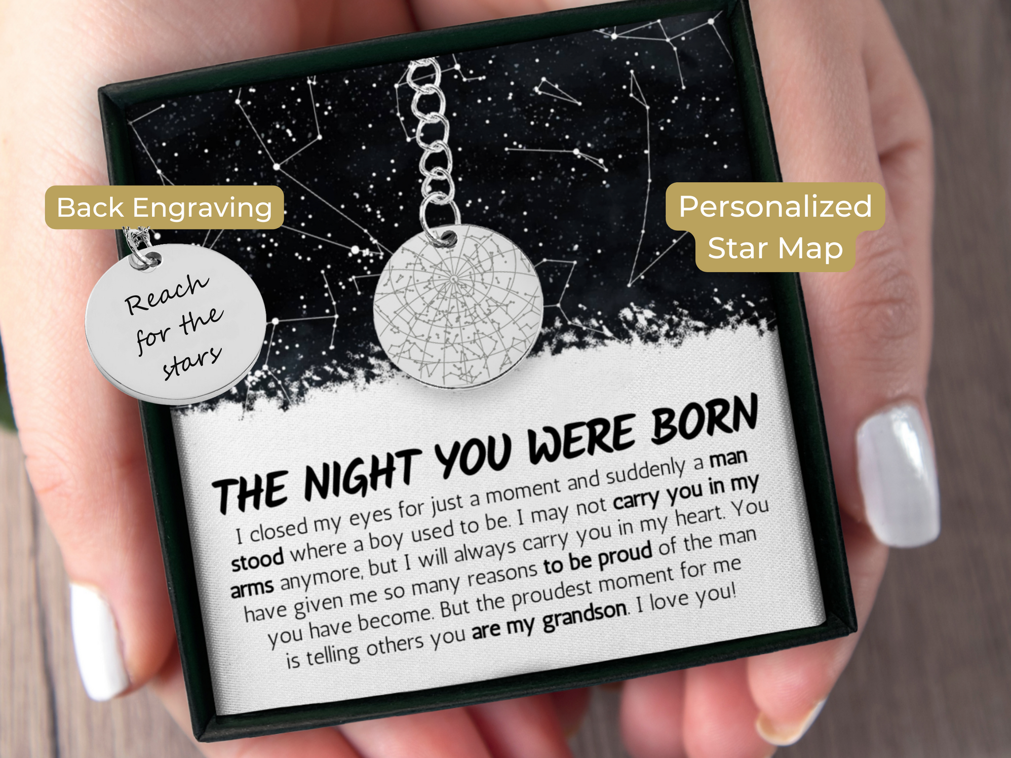 Gift for Grandson Custom Star Map By Date Keychain