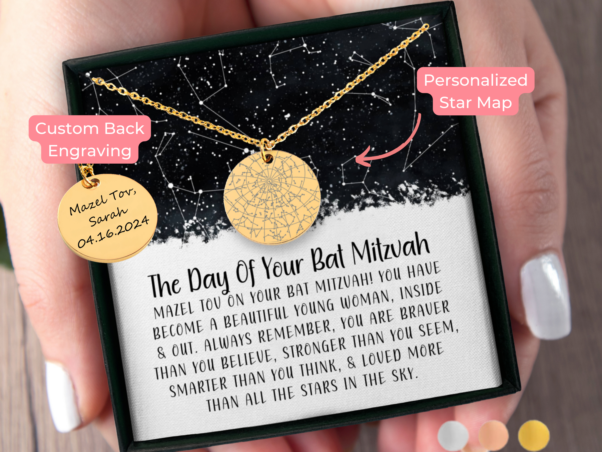 Bat Mitzvah Necklace Custom Star Map By Date Gift for Daughter, Granddaughter, Niece