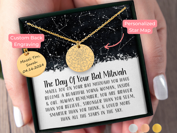 Bat Mitzvah Necklace Custom Star Map By Date Gift for Daughter, Granddaughter, Niece