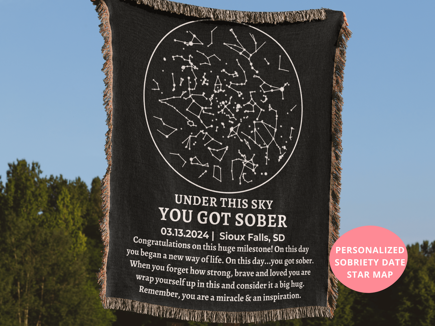 Sober Anniversary Gift Custom Star Map By Date Woven Blanket Sober Birthday Gifts Sobriety Gift For Women Her Recovery Gift For Men Him