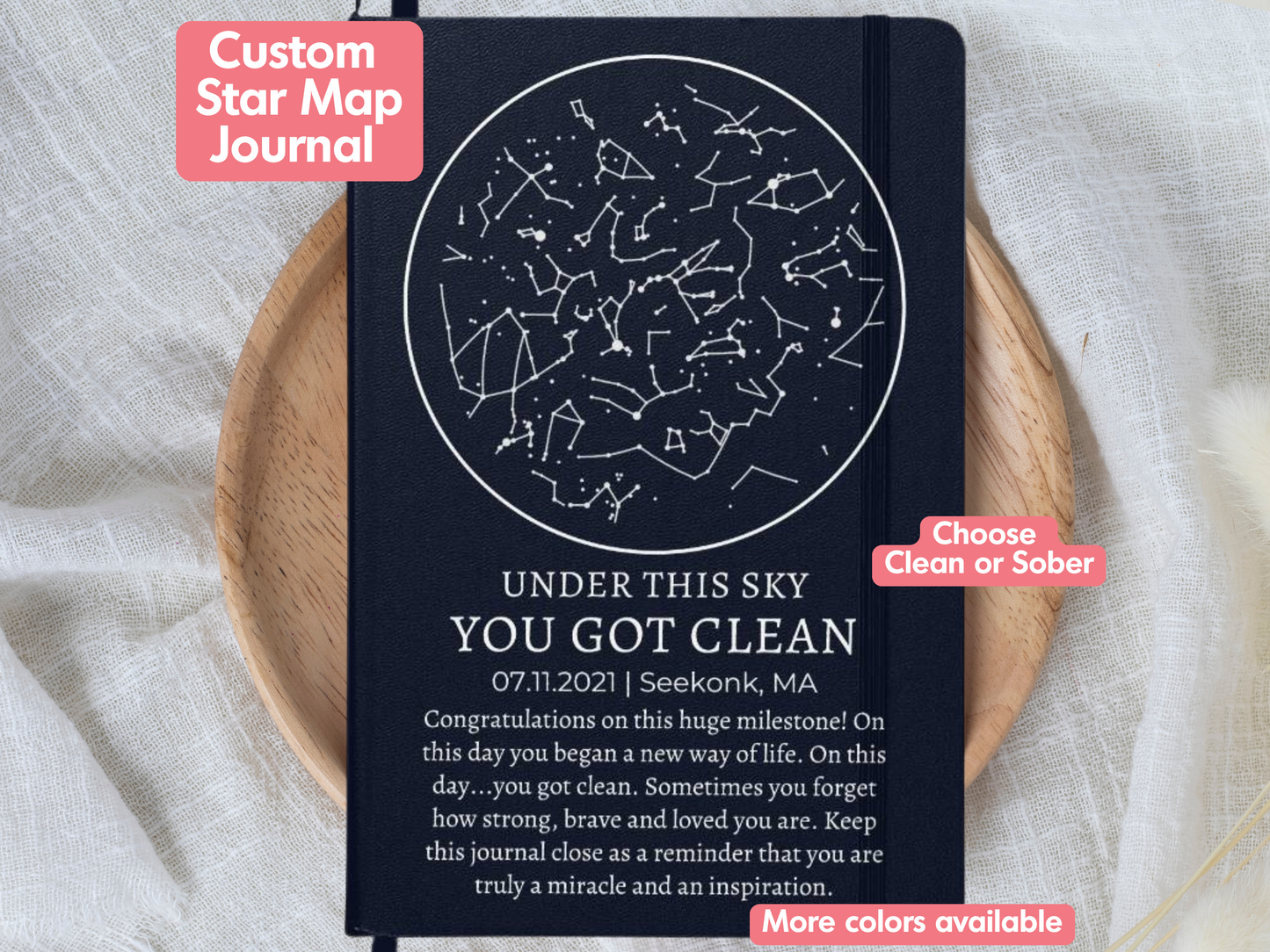 Custom Star Map By Date Sobriety Gift Journal | Addiction Recovery Gift | Sober Anniversary Gift For Men or Women Him or Her