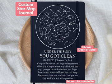 Custom Star Map By Date Sobriety Gift Journal | Addiction Recovery Gift | Sober Anniversary Gift For Men or Women Him or Her