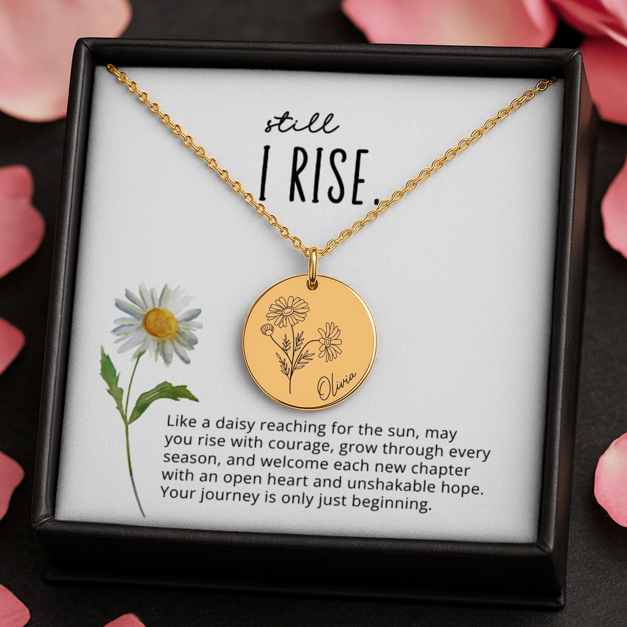 Personalized Name Daisy Necklace • Still I Rise encouragement jewelry gift • New beginnings gift • Empowering jewelry