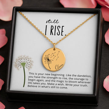 Personalized New beginnings gift, Still I Rise encouragement jewelry gift, Empowering jewelry, New chapter Gold Dandelion necklace for women