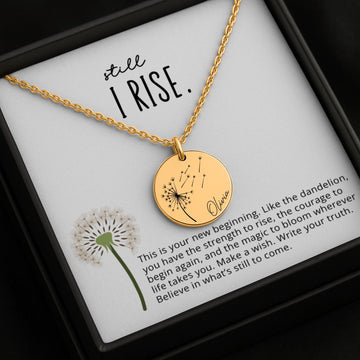 Personalized New beginnings gift, Still I Rise encouragement jewelry gift, Empowering jewelry, New chapter Gold Dandelion necklace for women