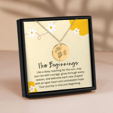 New Beginnings Daisy Necklace • Personalized Gift for Her • Graduation, New Job, Divorce, Coworker Leaving, Goodbye, Encouragement Gift