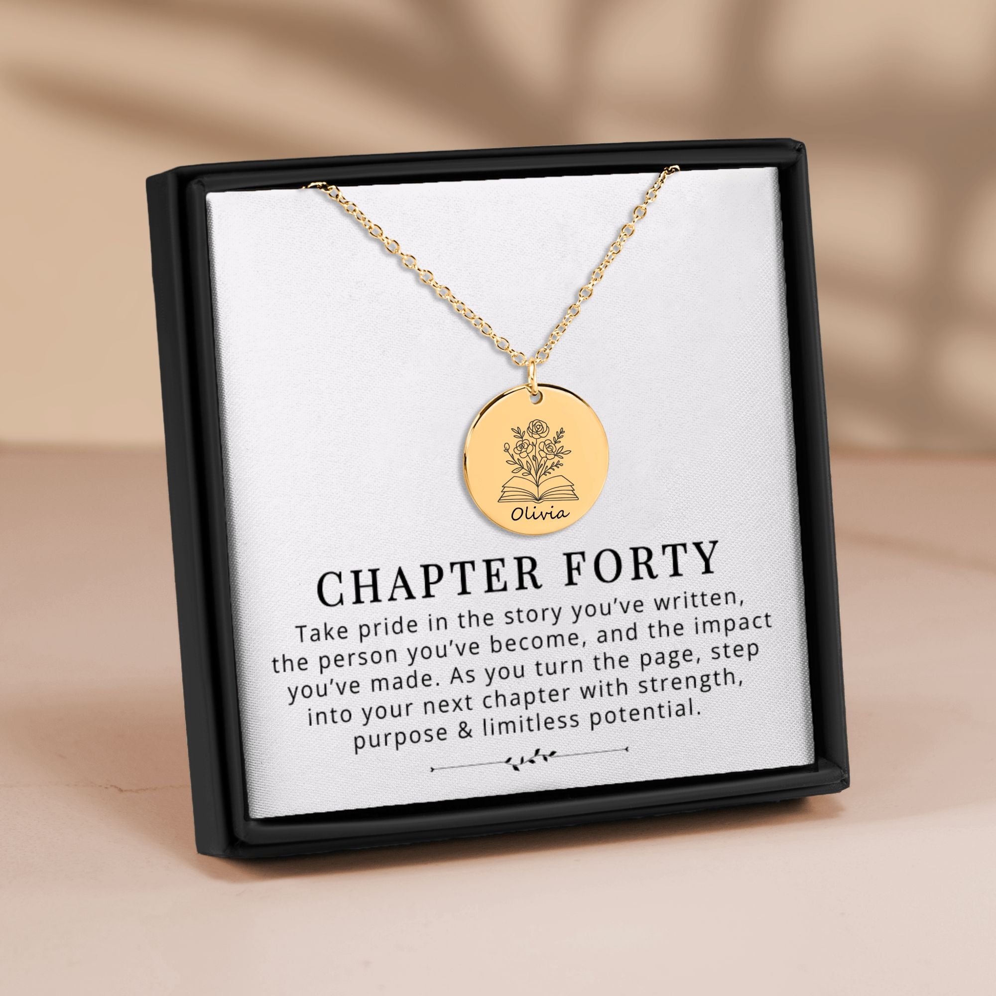 40th Birthday Gift for Her, 1985 Birth Year Necklace, Milestone Birthday Jewelry, Gift for Book Lover, Chapter Forty Necklace