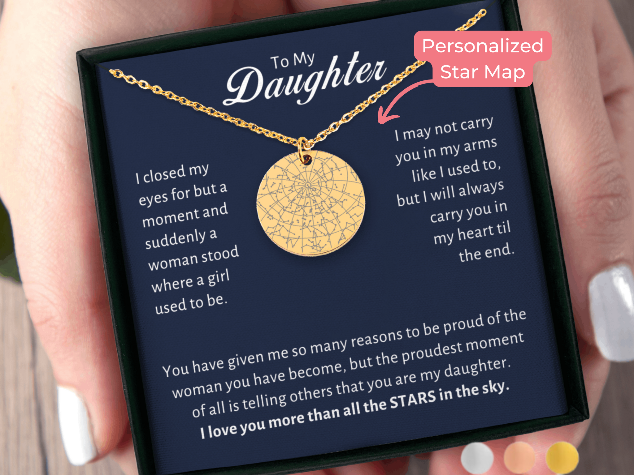 Personalised I Closed My Eyes Daughter Custom Star Map By Date Necklace Daughter Birthday Gift from Mom, Daughter Gift from Dad Daughter