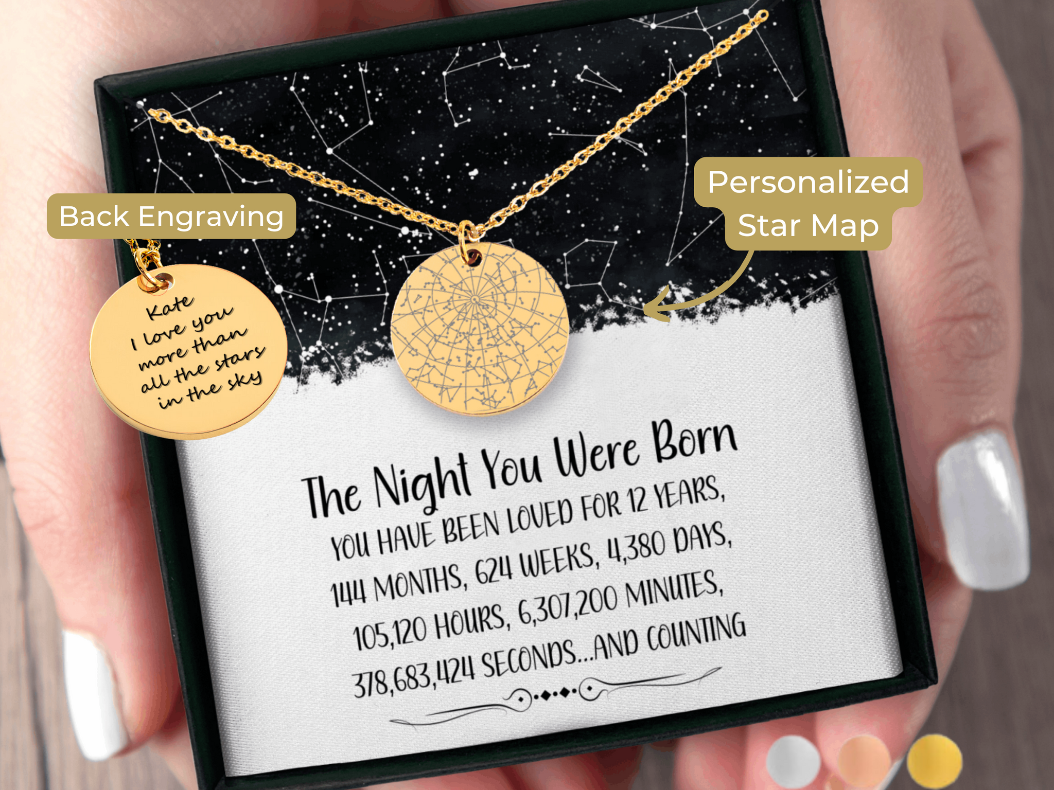 12th Birthday Gift For Girl Custom Star Map By Date Necklace