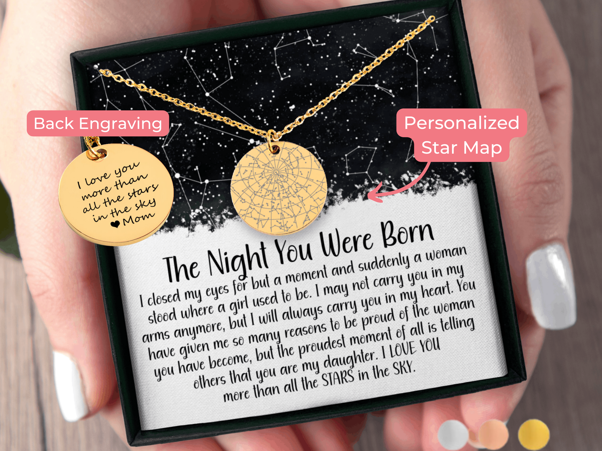 Gift To Daughter From Mom Or Dad Custom Engraved Star Map By Date Necklace