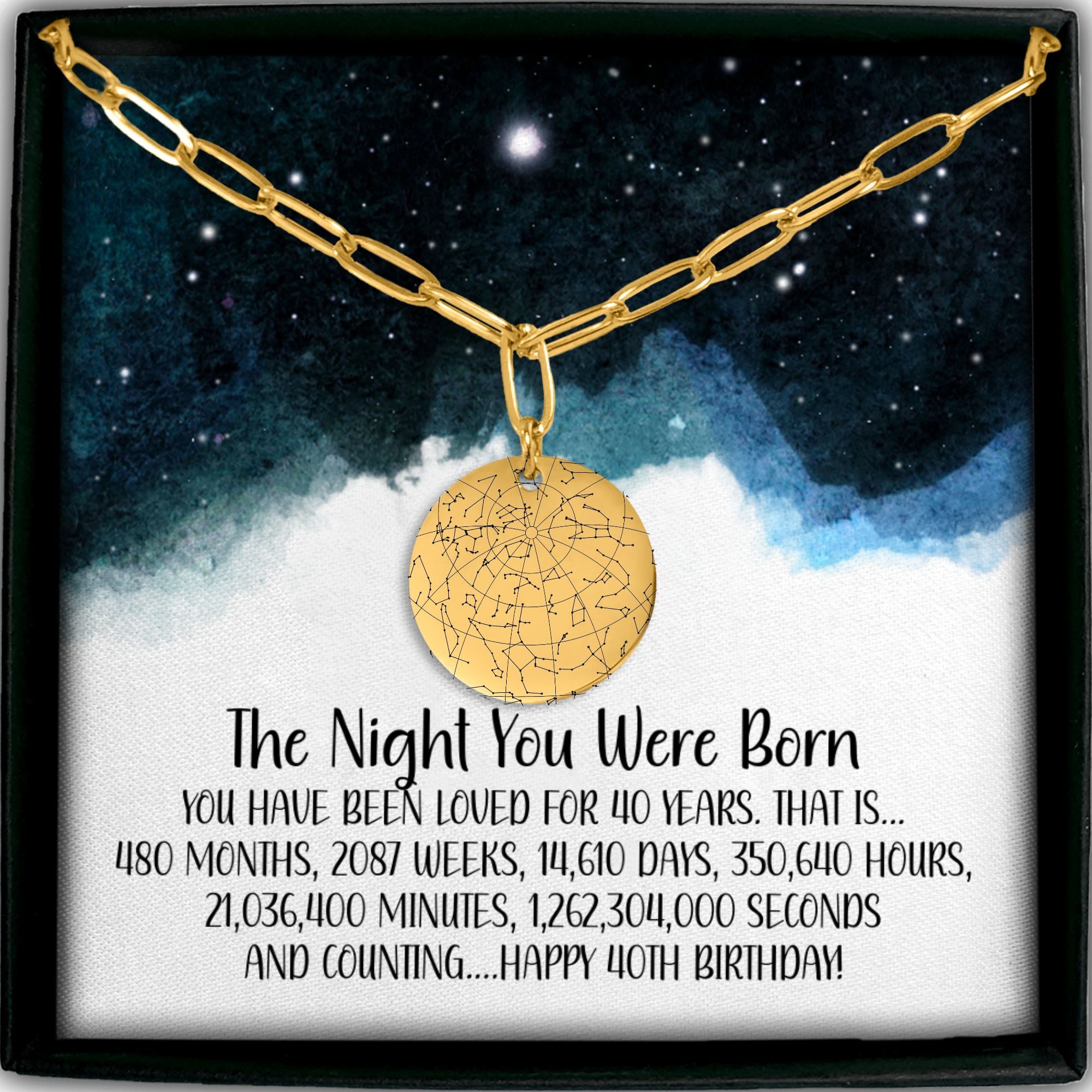 Personalized 40th Birthday Gift Custom Star Map Necklace, 40th Birthday Gift For Daughter, Gift for Friend, Granddaughter, Niece Turning 40