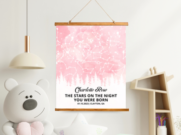 Personalized Birthday Star Map Gift for Girl or Boy Custom Baby Shower Gift Nursery Decor for Girls, Decorating Girls Nursery New Mom Dad