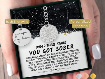 Sober Anniversary Custom Star Map By Date Keychain