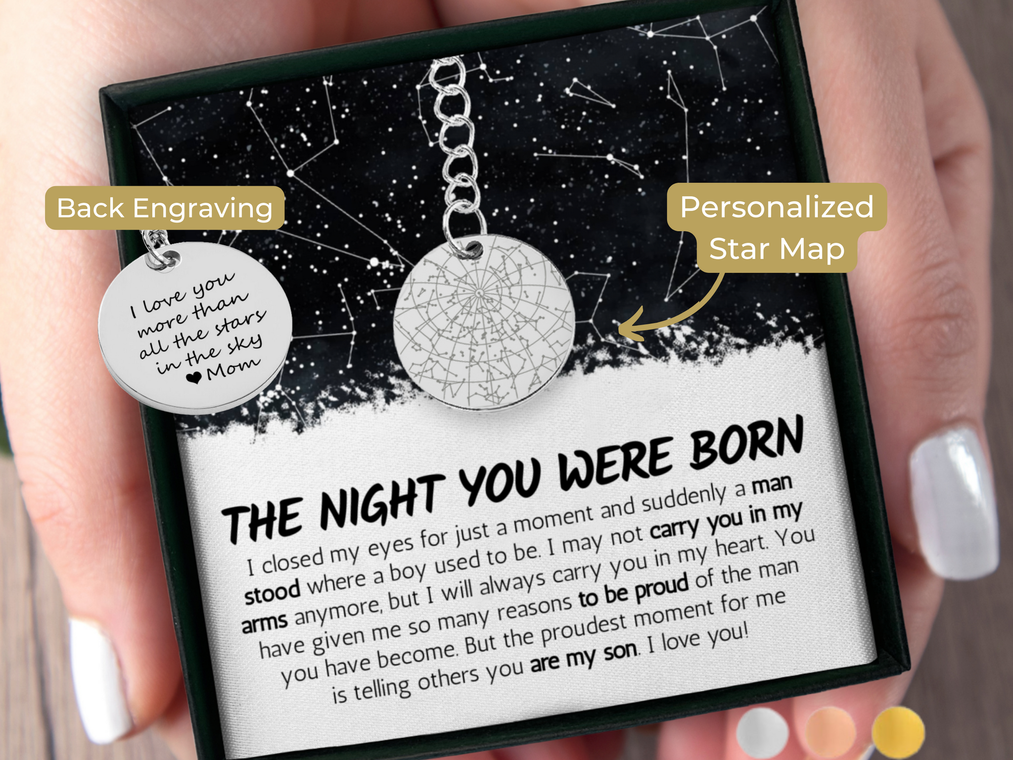 21st Birthday Gift For Son Custom Star Map By Date Keychain,