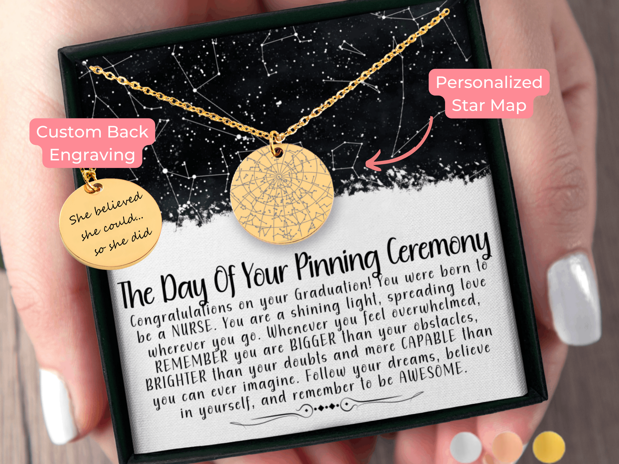 Nursing Graduation Custom Star Map By Date Necklace Pinning Ceremony Gift