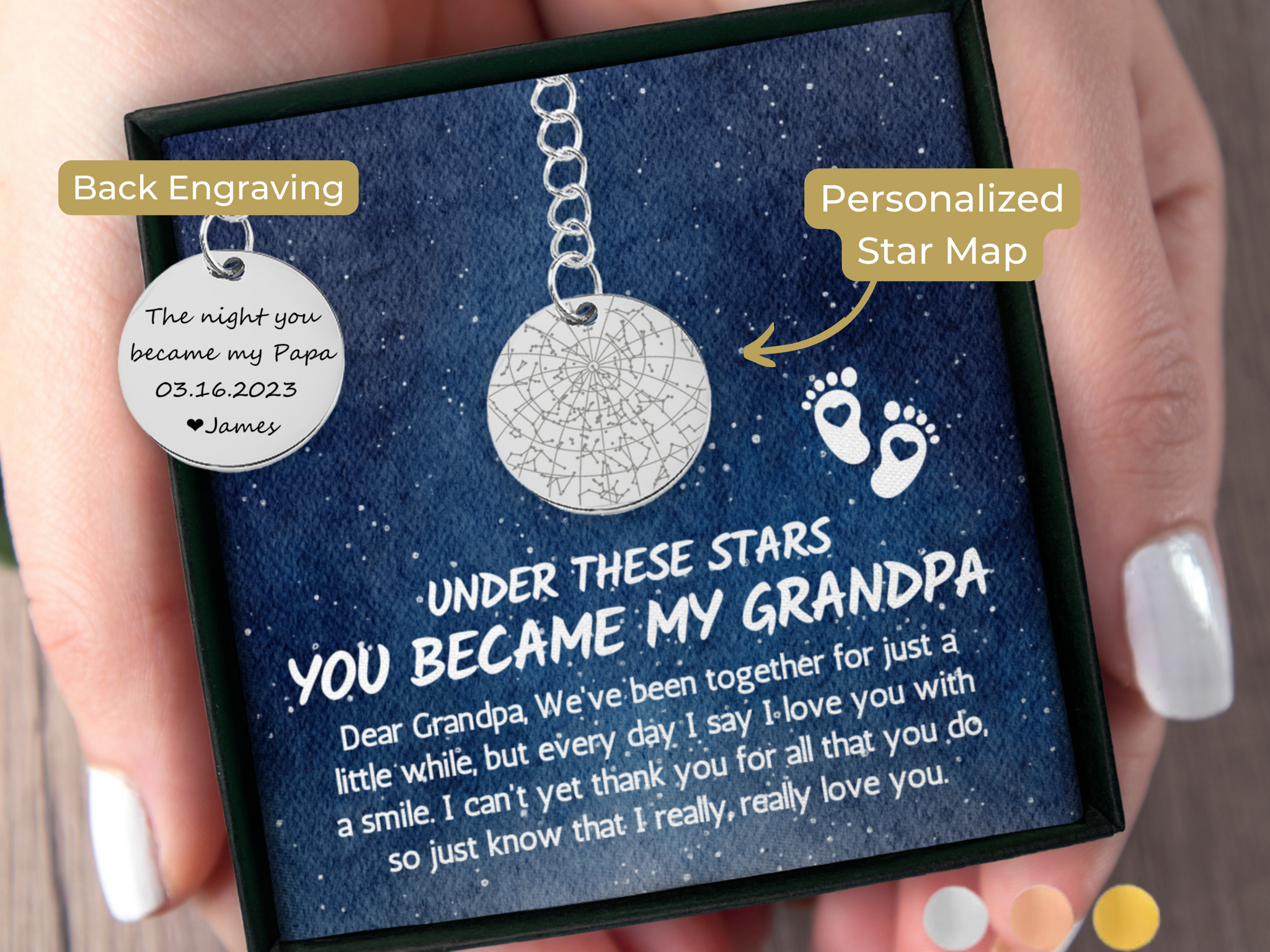 New Grandpa Gift from Baby Custom Star Map By Date Keychain