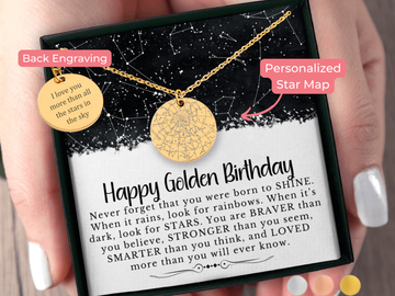 Sentimental Golden Birthday Gift for Her Custom Star Map Necklace Astronomy Gifts | Astrology Necklace