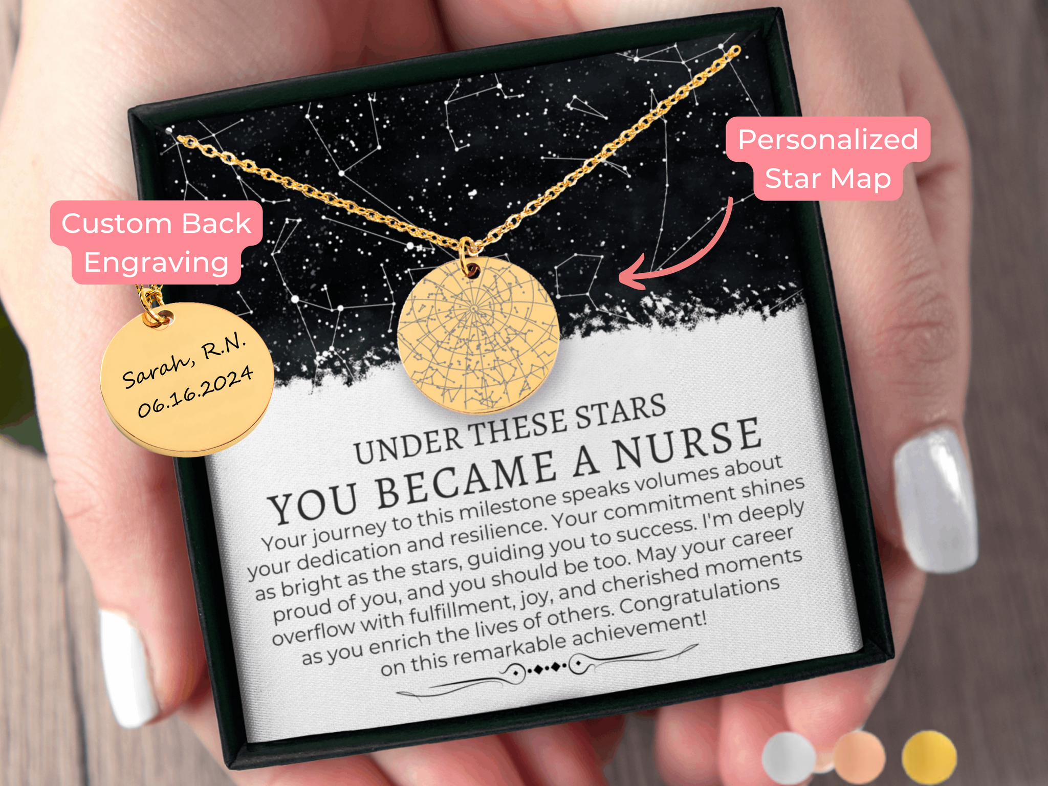 Personalized Nurse Graduation Gift Custom Star Map By Date Necklace