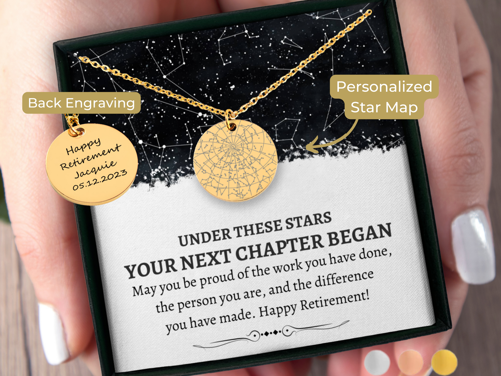 Retirement Gift Custom Star Map By Date Necklace