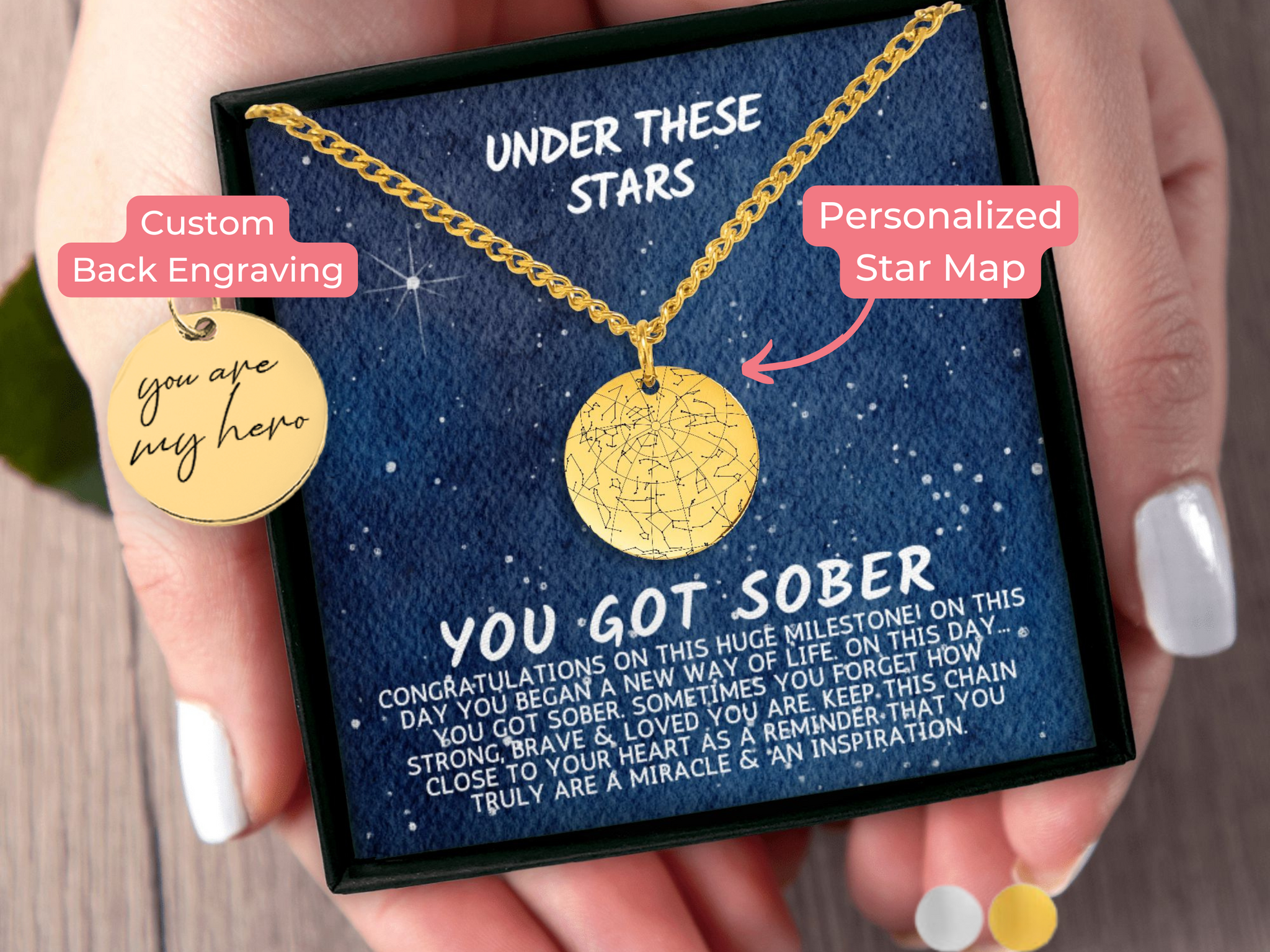 On This Day You Got Sober Custom Star Map by Date Cuban Link Chain Personalized Sobriety Jewelry, Addiction Recovery, Sobriety Gift for Men