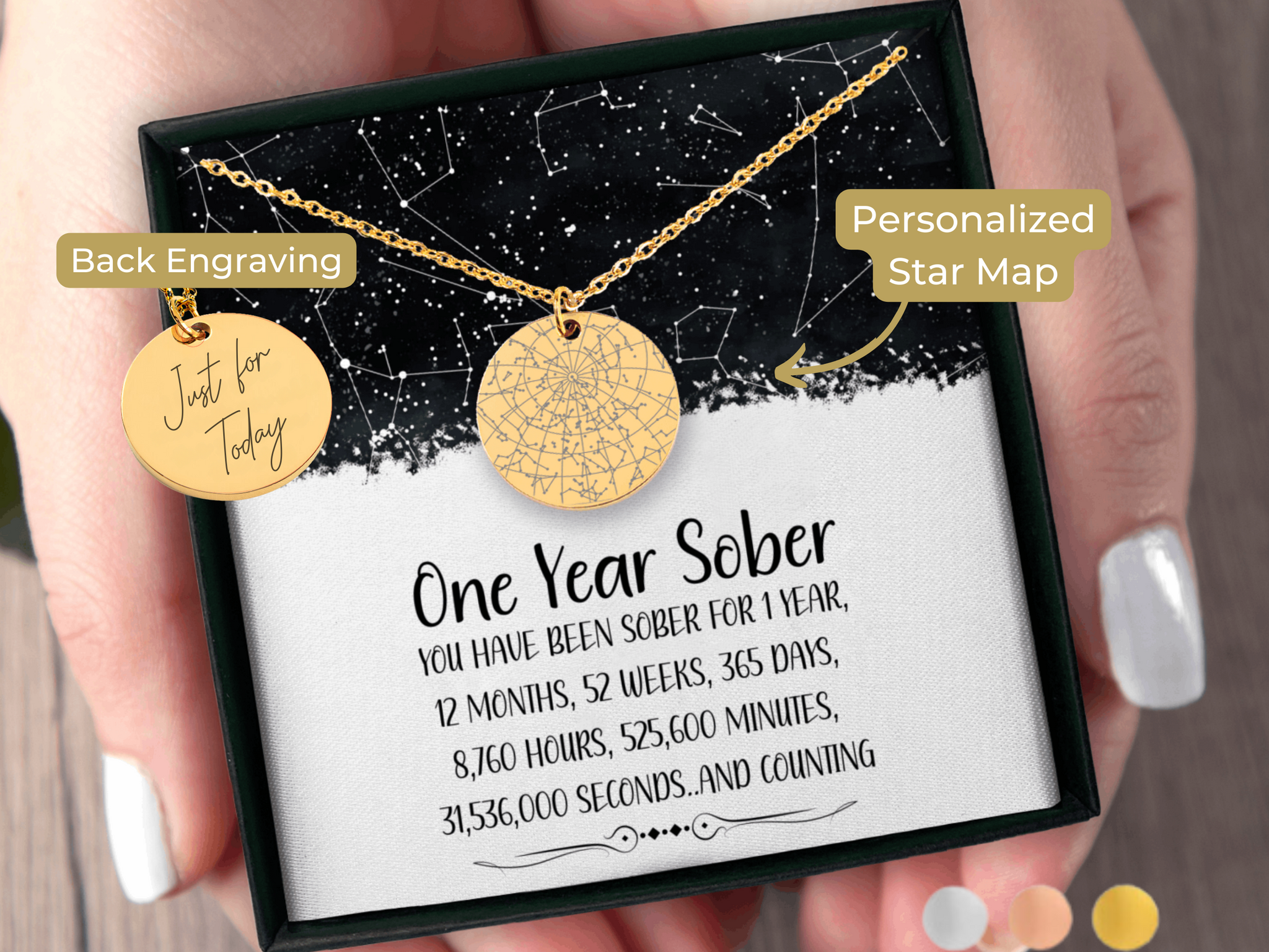 One Year Sober Custom Star Map By Date Necklace Sobriety Gift