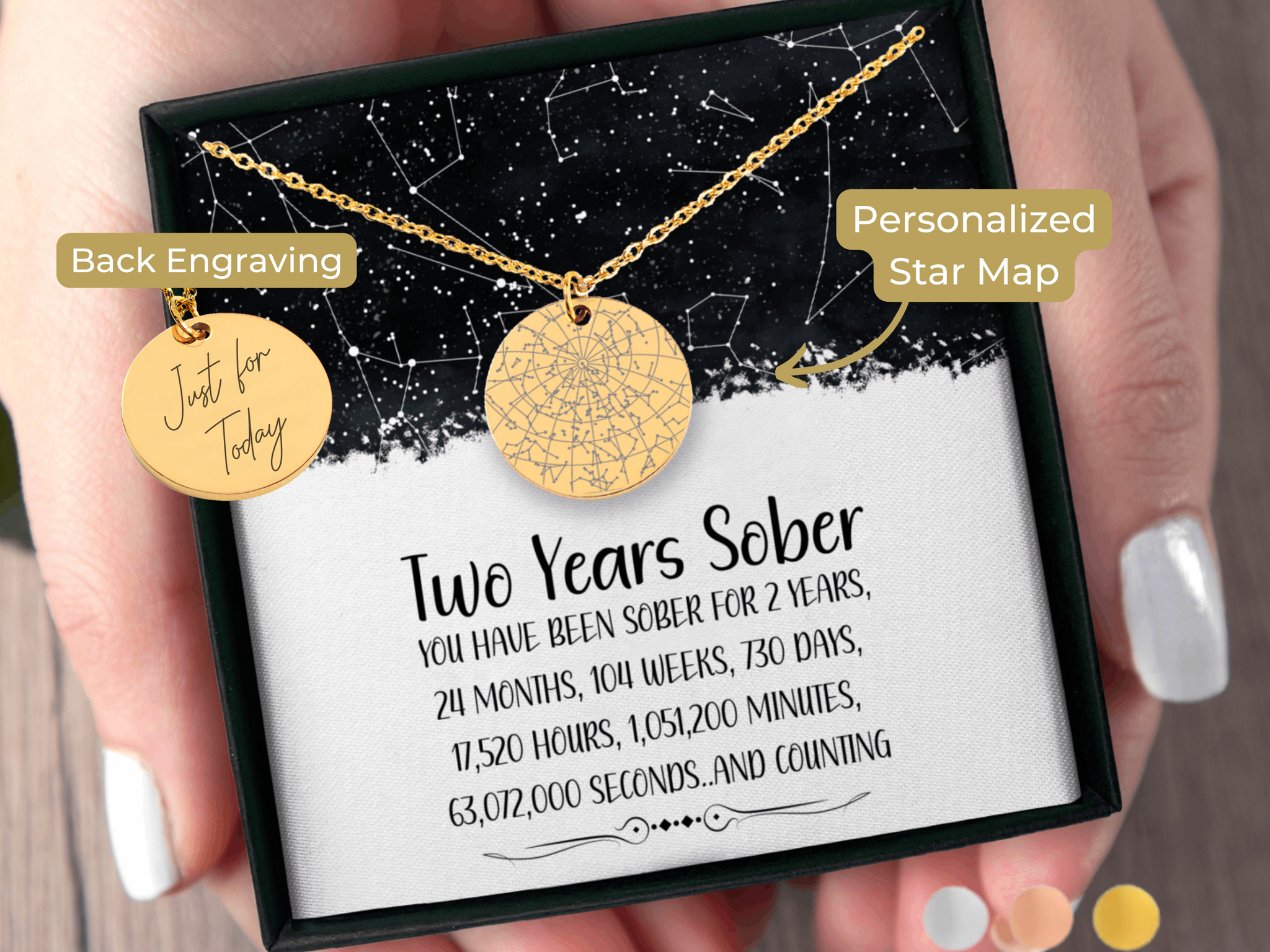 Two Years Sober Custom Star Map By Date Necklace Sobriety Anniversary Gift