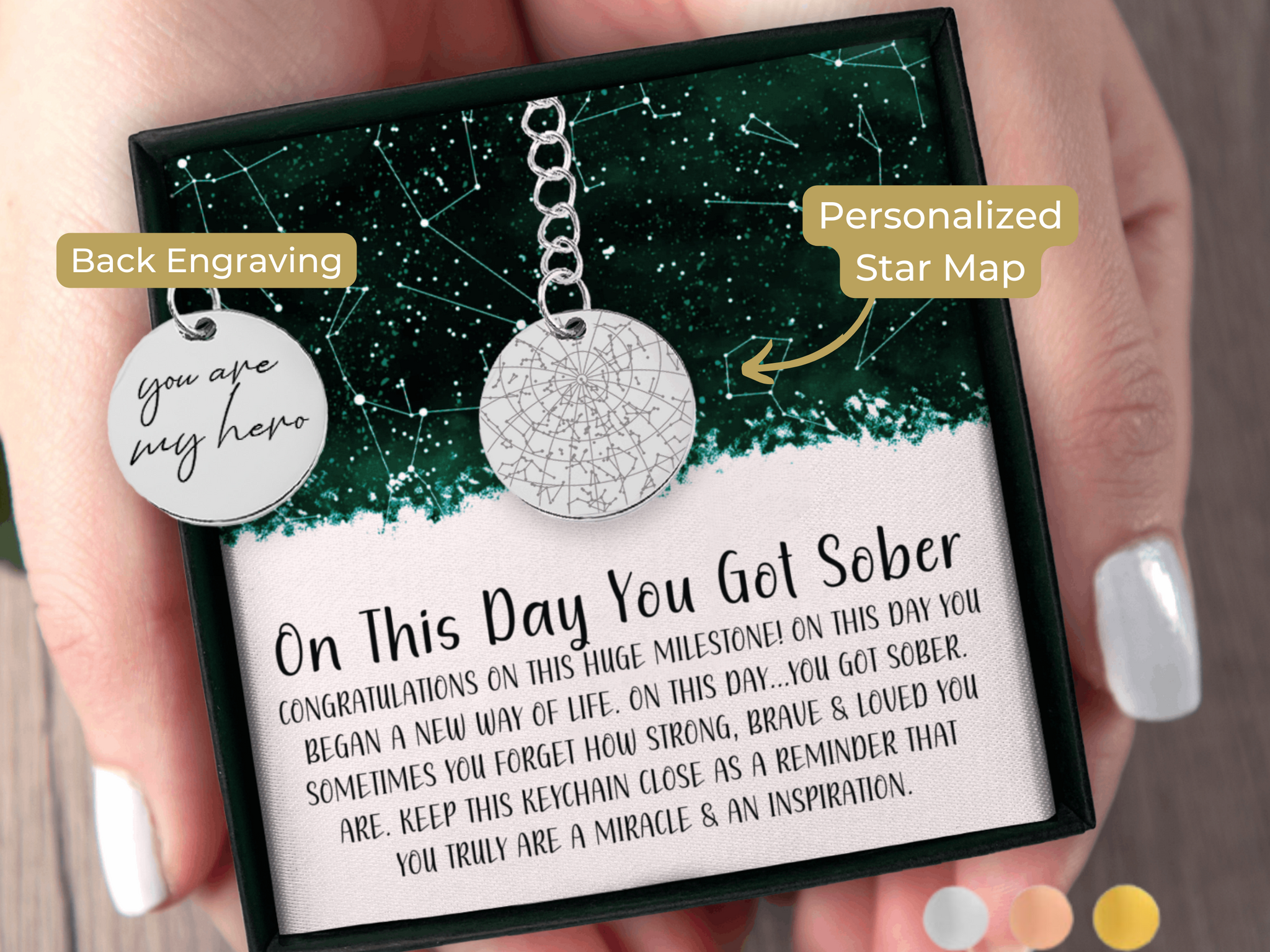 Sobriety Gift Custom Star Map By Date Keyring Sober Date Coin Gift for Him Her