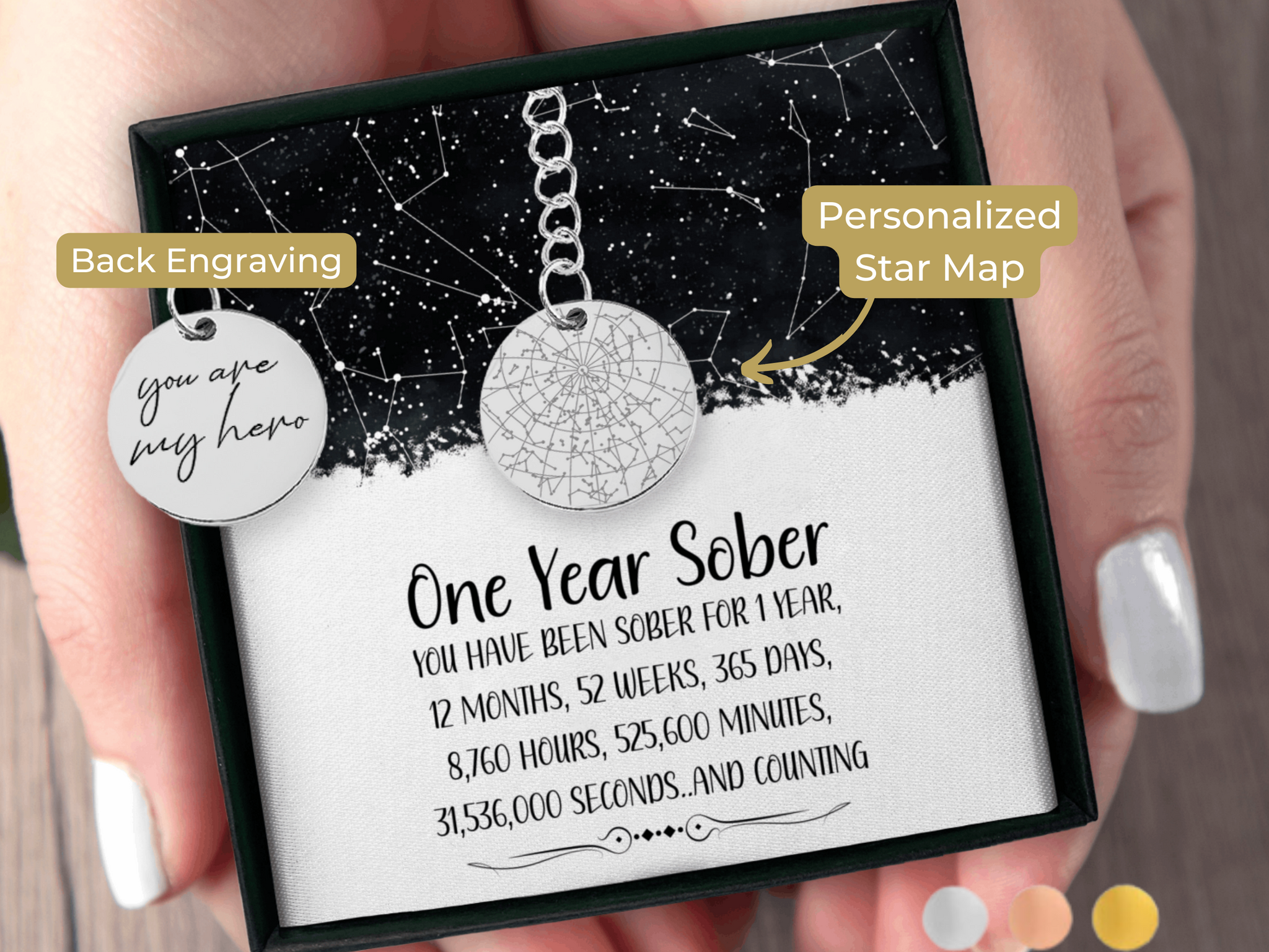 One Year Sober Custom Star Map By Date Keychain Sobriety Gift