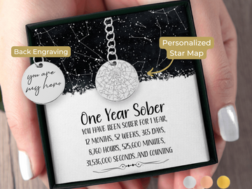 One Year Sober Custom Star Map By Date Keychain Sobriety Gift