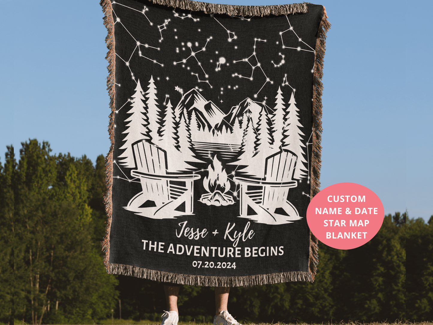 Engagement Gift For Nature Lovers, Camping Gift For Couples, Personalized His & Hers Initial Blanket, The Adventure Begins, Anniversary Gift