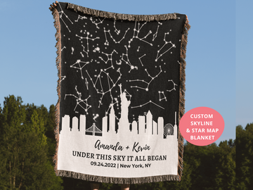 Personalized Throw Blanket for Adults Custom Star Map City Blanket, Personalized Gift for Mom, 2nd Anniversary, Cotton Anniversary Gift