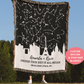 Personalized Anniversary Star Map Blanket - Custom Cotton Heirloom Gift for Christmas, Weddings, Birthdays – 100% Cotton Woven Blanket with City Skyline Design