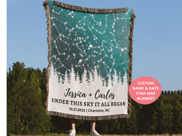 Custom Star Map Blanket With Name | Personalized Throw Blanket For Adults | 2nd Anniversary | Personalised Throw Blanket